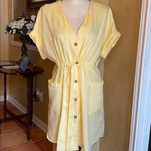 Zara button up yellow dress front pockets size XS